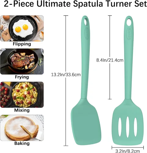 Miniatura 6 de Coukre Juego de 2 espátulas de silicona, resistentes al calor, sin BPA, espátulas de cocina sólidas y ranuradas para sartenes antiadherentes