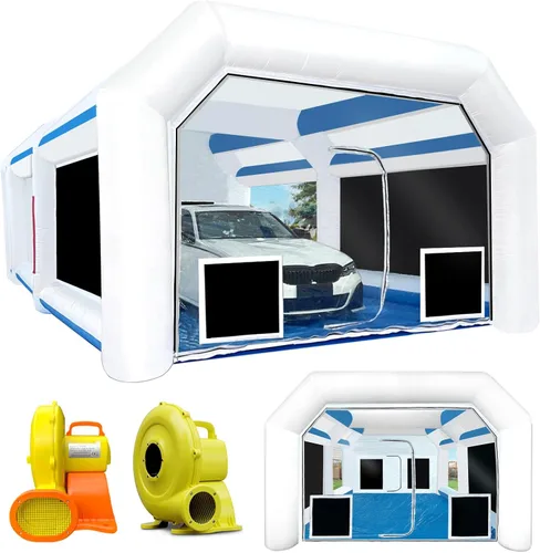 Miniatura 9 de Cabina de pintura inflable de 21.5 x 13 x 9 pies con sopladores de 950 W+450 W para piezas de automóviles y pintura de muebles, cabina de pintura