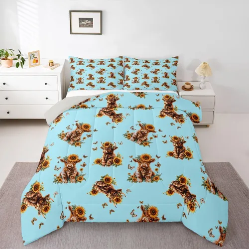 Miniatura 28 de Juego de ropa de cama de vaca de las tierras altas, edredón de ganado de las tierras altas, juego de edredón rosa floral de vaca occidental, juego