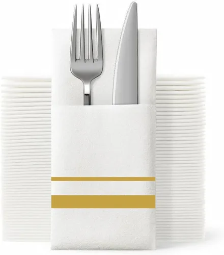 Servilletas desechables con bolsillo integrado para cubiertos, servilletas de tela para bodas, fiestas de lino, 50 unidades, 16 x 16 pulgadas 50PC