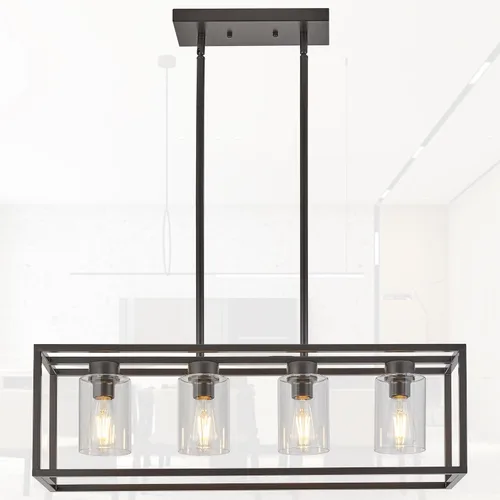 Miniatura 11 de XILICON - Lámpara colgante de comedor estilo granja de níquel cepillado, 5 luces, moderna, lámpara colgante contemporánea con pantalla de cristal
