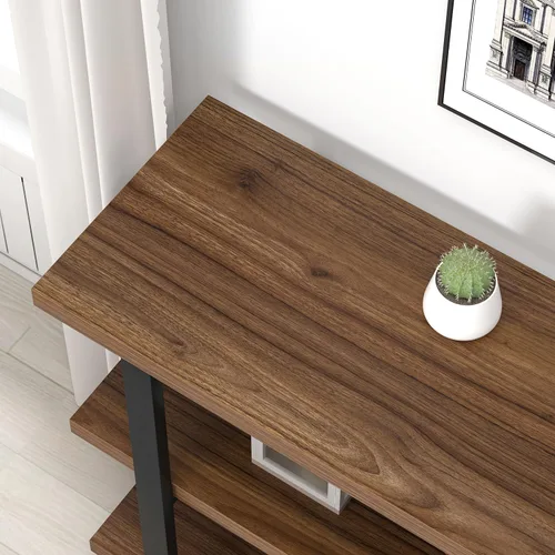 Miniatura 4 de FOLUBAN Mesas de consola para entrada, mesa de sofá moderna de madera y metal con estantes de almacenamiento para sala de estar, pasillo, entrada