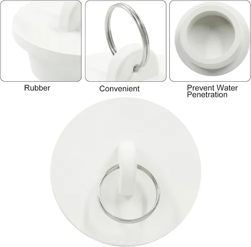 Miniatura 2 de Paquete de 4 tapones de goma para fregadero de bañera, tapones de drenaje de bañera blancos con anillo de tracción para cocina, bañera, fregadero