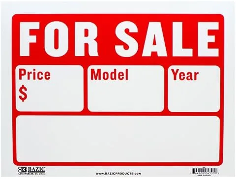 Cartel de plástico "para la venta" (tamaño: 9 "x 12", 2 líneas, paquete de 2) etiquetas para tienda minorista/coche/venta automática