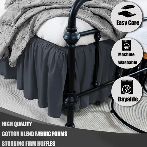 Miniatura 2 de TSUTOMI Falda de Cama Negra Tamaño Twin con Volantes y Esquinas Divididas, Falda de Cama Twin Caída de 12 Pulgadas, Falda de Cama Tamaño Twin Negra