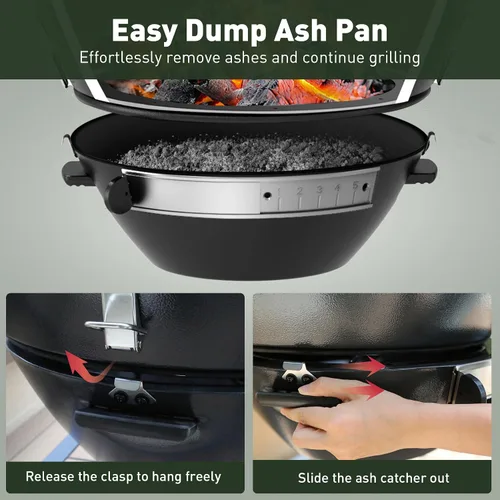 Miniatura 6 de Brand-Man - Parrilla de carbón y ahumador Kamado de acero - Rejillas de hierro fundido de 22 pulgadas, cesta de parrilla, carrito de mesa