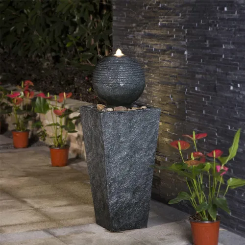 Miniatura 11 de Glitzhome Fuente de agua de cerámica para exteriores con luz LED, fuentes de agua con pedestal de alcachofa extragrande con bomba sumergible, fuente