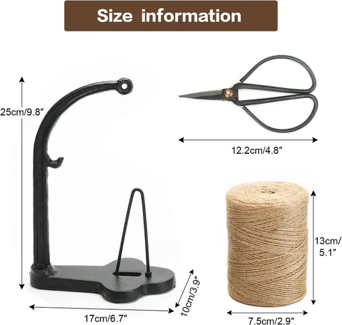 Miniatura 6 de Sungmor Juego de Soporte para Cordel de Jardín de Hierro Fundido - Juego de Cuerda de Yute Natural de 1300 pies y Estante para Cuerda y Tijeras