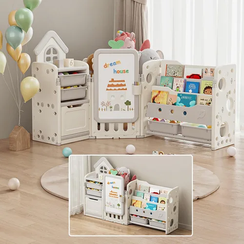 Miniatura 8 de DEYGIA Organizador plegable de almacenamiento de juguetes para niños con 10 contenedores extraíbles y estantería de 3 niveles, organizador de Blanco