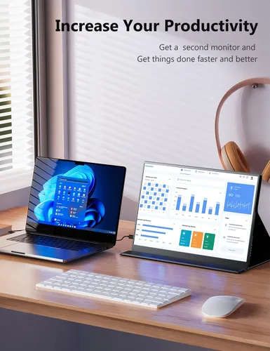 Miniatura 4 de MAGICRAVEN Monitor portátil de 14 pulgadas 2160 x 1440P IPS para laptop, doble USB C HDMI segunda pantalla de computadora, pantalla de juegos con 2