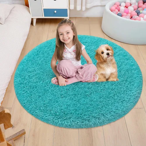 Miniatura 18 de Alfombra circular pequeña para dormitorio, 2 x 2 pies, color azul, para decoración de habitación de niños, redonda esponjosa para guardería