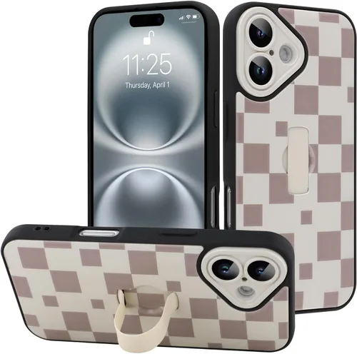 Miniatura 112 de Funda diseñada para iPhone 17 Pro Max con soporte plegable y correa para dedos, bonito patrón de lazo de corazón de flor rosa para mujeres y niñas