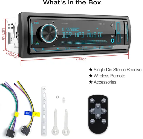 Miniatura 8 de Radio marina estéreo de un solo DIN: receptores de audio Bluetooth para automóvil con pantalla LCD digital Radio FM AM para automóvil