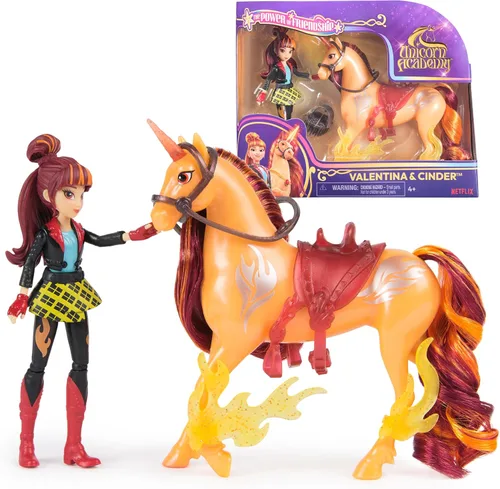 Academia de Unicornios, Set de Poder de Amistad de Valentina y Ceniza con Silla de Montar y Accesorios, Muñecas y Juguetes de Unicornio, Regalos y