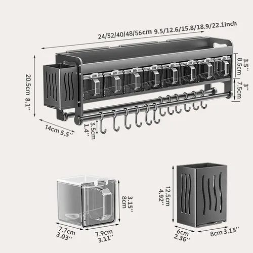 Miniatura 2 de Cuchillo colgante de pared para montaje en pared, taza de condimentos, estante de cuchillos que ahorra espacio con ganchos, organizador de cocina