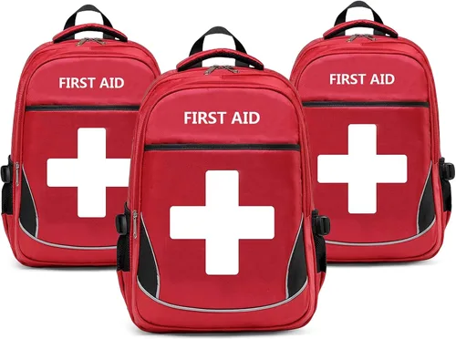 Miniatura 11 de Bolsa de primeros auxilios vacía roja bolsa médica de emergencia para primeros auxilios, mochilas de trauma con múltiples bolsillos para viajes, rojo