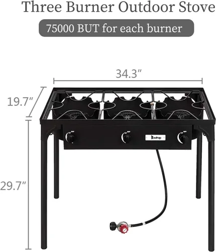 Miniatura 5 de Estufa de quemador de propano, cocina de gas propano, estufa de campamento al aire libre, quemador de propano de alta presión, regulador PSI