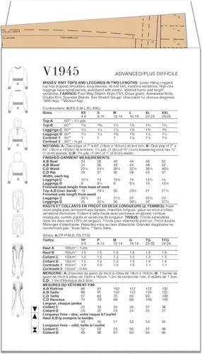 Miniatura 3 de Vogue Misses - Paquete de patrón de costura para tops y leggings de talle alto, código de diseño V1945, tallas XS-S-M-L-XL-XXL, multicolor