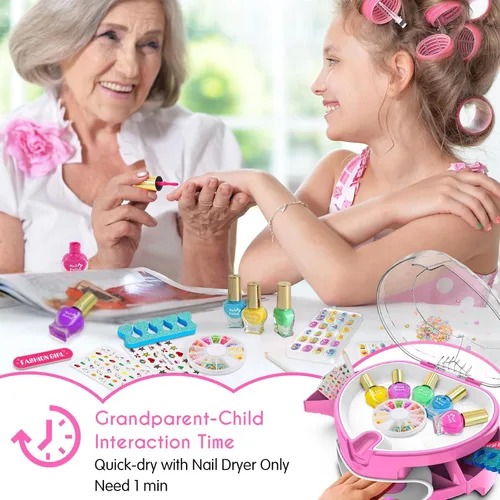 Miniatura 6 de Juego de esmaltes de uñas para niñas, kit de arte de uñas para niños de 7 a 12 años, salón de uñas todo en uno con secador de uñas y uñas postizas a