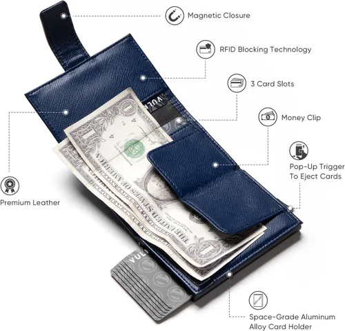 Miniatura 2 de VULKIT Cartera de tarjeta RFID para hombres, cartera delgada y compacta para hombre, cartera de cuero con bloqueo RFID, cartera de tarjetas