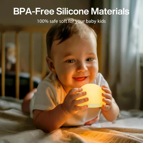 Miniatura 6 de Luz nocturna de bebé para guardería, lámpara de noche de silicona suave con control táctil con 8 cambios de color, atenuación continua, luz nocturna