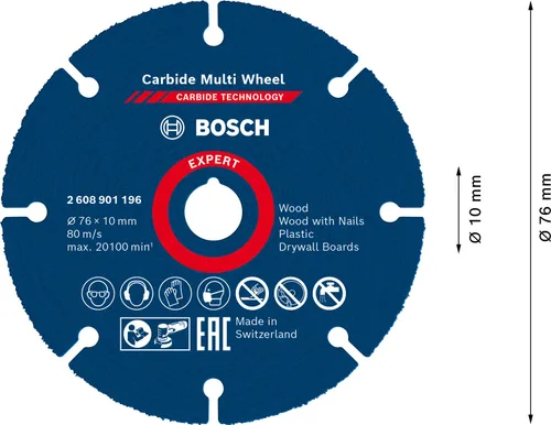 Miniatura 3 de Bosch Profesional 1x Expert Carburo Multi Disco de corte de rueda (para madera dura, Ø 2.992 in, accesorios Mini amoladora angular)
