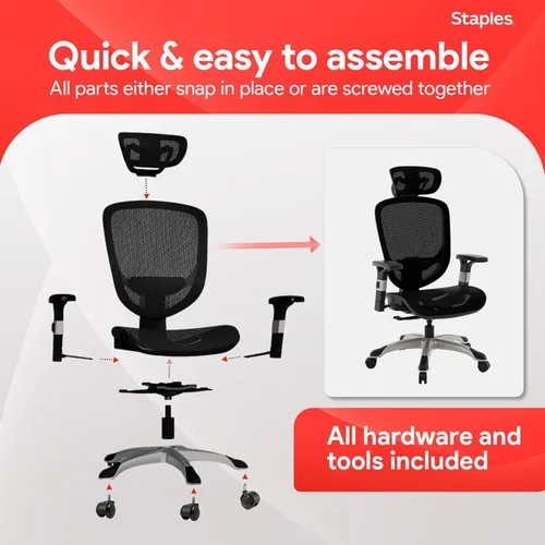 Miniatura 7 de Staples Hyken - Silla de trabajo giratoria ergonómica, silla de oficina ajustable con malla transpirable y soporte lumbar, perfecta para el hogar