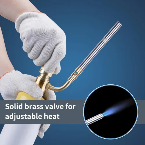 Miniatura 4 de Cabezal de Antorcha de Gas Propano Mapp Boquilla Giratoria 360°, Antorcha de Plomería Calor Ajustable Alimentada por Cartuchos de Propano Mapp Dorado