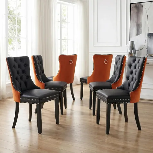 Miniatura 18 de Velvet Dining Chairs Set of 2, Tufted High Chairs with Nailhead Trim, Pull Ring, Black Solid Wood Legs, Elegant Upholstered Accent Chairs for Dining