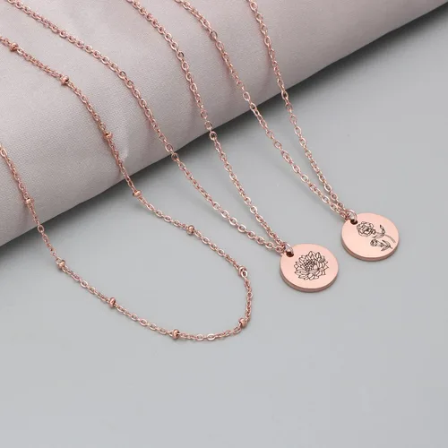 Miniatura 5 de Collar con colgante de flor del mes de nacimiento, chapado en oro de 18 quilates, delicado y sencillo mes de nacimiento, colgante de disco floral