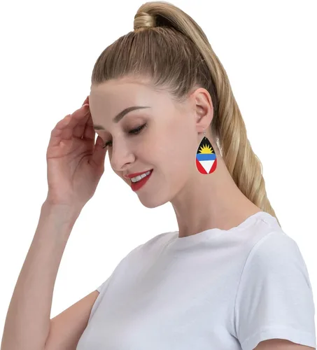 Miniatura 9 de Pendientes de bandera de país en forma de lágrima para mujer, ligeros, de cuero, colgantes, joyería patriótica para regalos