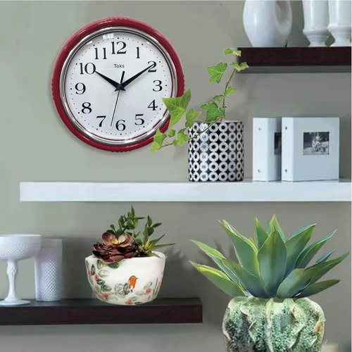 Miniatura 7 de Lily's Home Reloj de pared retro, diseño vintage de 9.5 pulgadas, movimiento de cuarzo silencioso sin tictac, funciona con pilas, perfecto para Rojo