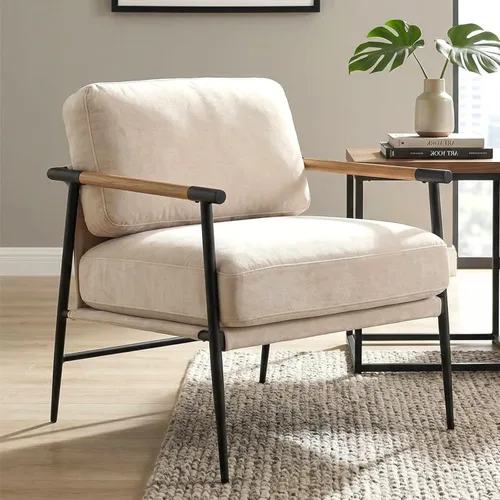 LukeAlon Silla decorativa de chenille de mediados de siglo, silla ultra suave para sala de estar con patas de metal, silla moderna de estar