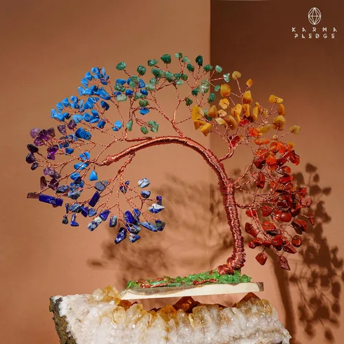 Miniatura 7 de Árbol de la vida de cristal curativo de 7 chakras para decoración, hecho a mano, con cristales y piedras curativas de Reiki, para energía positiva