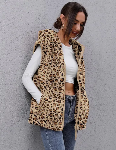 Miniatura 3 de TFSDOD Chaleco de forro polar sherpa para mujer, acogedor, sin mangas, con bolsillo, chaleco con capucha y cremallera para mujer