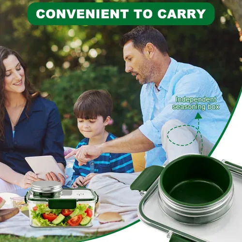 Miniatura 5 de Tarro de ensalada portátil con taza de salsa y tenedor, recipiente grande para ensalada, tarro de Sala-d Pod Mason a prueba de fugas, adecuado