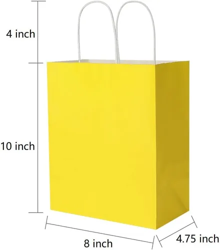 Miniatura 2 de Oikss paquete de 50 bolsas de papel kraft amarillo mediano de 8x4.75x10 pulgadas con asas a granel para cumpleaños, bodas, fiestas, regalos, compras
