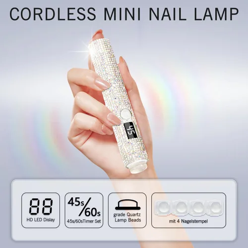 Miniatura 3 de Luz UV de mano para uñas de gel, mini luz UV con purpurina, lámpara de uñas portátil inalámbrica para secado rápido, lámpara LED recargable