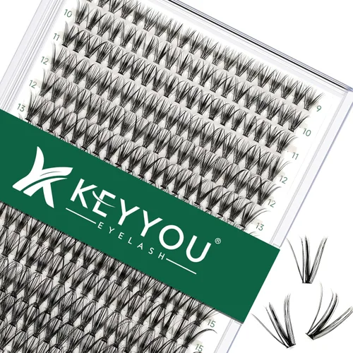 Miniatura 36 de Kit de extensión de pestañas DIY KEYYOU 300 piezas, kit de racimos de pestañas con removedor de pegamento y aplicador, fácil de usar