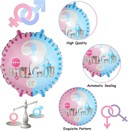 Miniatura 4 de Decoraciones de revelación de género, kit de arco de guirnalda de globos azul pastel y rosa con texto en inglés "What do You Think", globos de papel