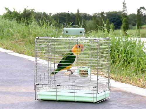 Miniatura 2 de Transportador Jaula de Viaje para Aves – Jaula de Viaje Plegable Portátil de Acero Inoxidable 304 con Tazas Comedero para Loros y Percha de Pie