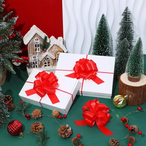 Miniatura 3 de Poen 30 Piezas Lazos de Tirar de Navidad para Envolver Regalos de 5 Pulgadas Lazos de Tirar de Cinta Grandes Rojos para Bolsa de Regalo
