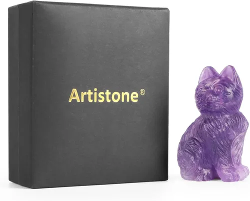 Miniatura 7 de Artistone Estatua de gato de cristal de amatista de 2 pulgadas, diseño de gatito sentado a mano, tallada a mano, escultura de cristal curativo
