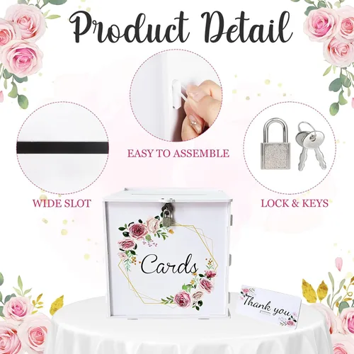Miniatura 3 de OurWarm Caja de tarjetas de boda blanca de PVC con cerradura, caja de tarjeta de regalo para recepción de boda, caja de sobres de dinero de boda