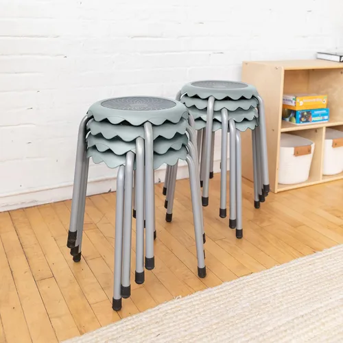 Miniatura 2 de ECR4Kids Juego de taburetes Daisy apilables, asiento flexible, gris claro, 8 piezas