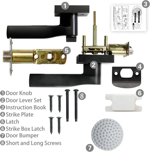 Miniatura 6 de JO.KO Pomo de puerta negro mate, cerradura de puerta de entrada sin llave para privacidad interior, manijas de puerta reversibles