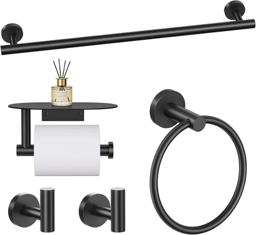 Miniatura 17 de TURS Juego de accesorios de baño de acero cepillado de 5 piezas, juego de barra de toalla de baño de acero inoxidable SUS304, kit de accesorios