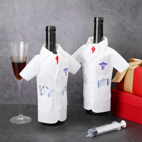 Miniatura 5 de Geiserailie 4 piezas de cubierta blanca para botella de vino, regalos de ceremonia, regalos de fieltro para médicos, hombres, enfermeras, regalos