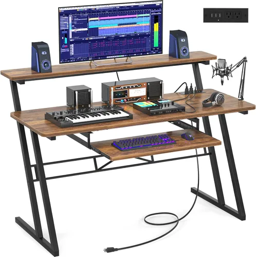 Miniatura 8 de Escritorio de producción de estudio de música Armocity - Escritorio de estudio de grabación para productor con toma de corriente, estación