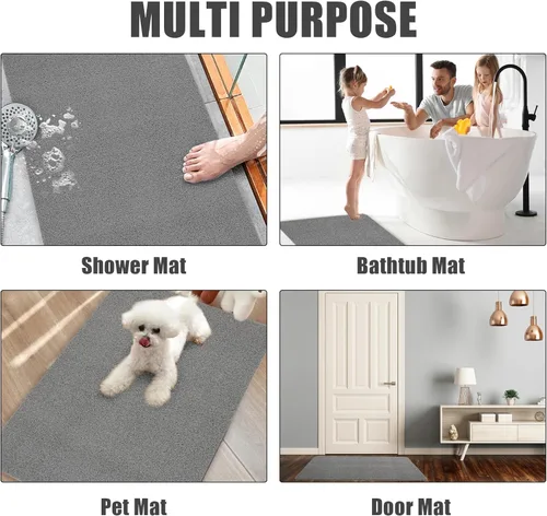 Miniatura 7 de HOMBYS 47 x 32 Alfombrilla extra grande para cabina de ducha y bañera, alfombrilla antideslizante para baño, alfombrillas de loofah de PVC para Gris